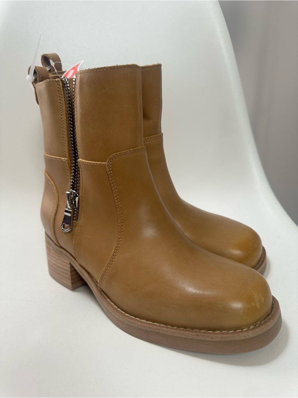 Blondo Tan Leather Side-Zip Heeled Boots